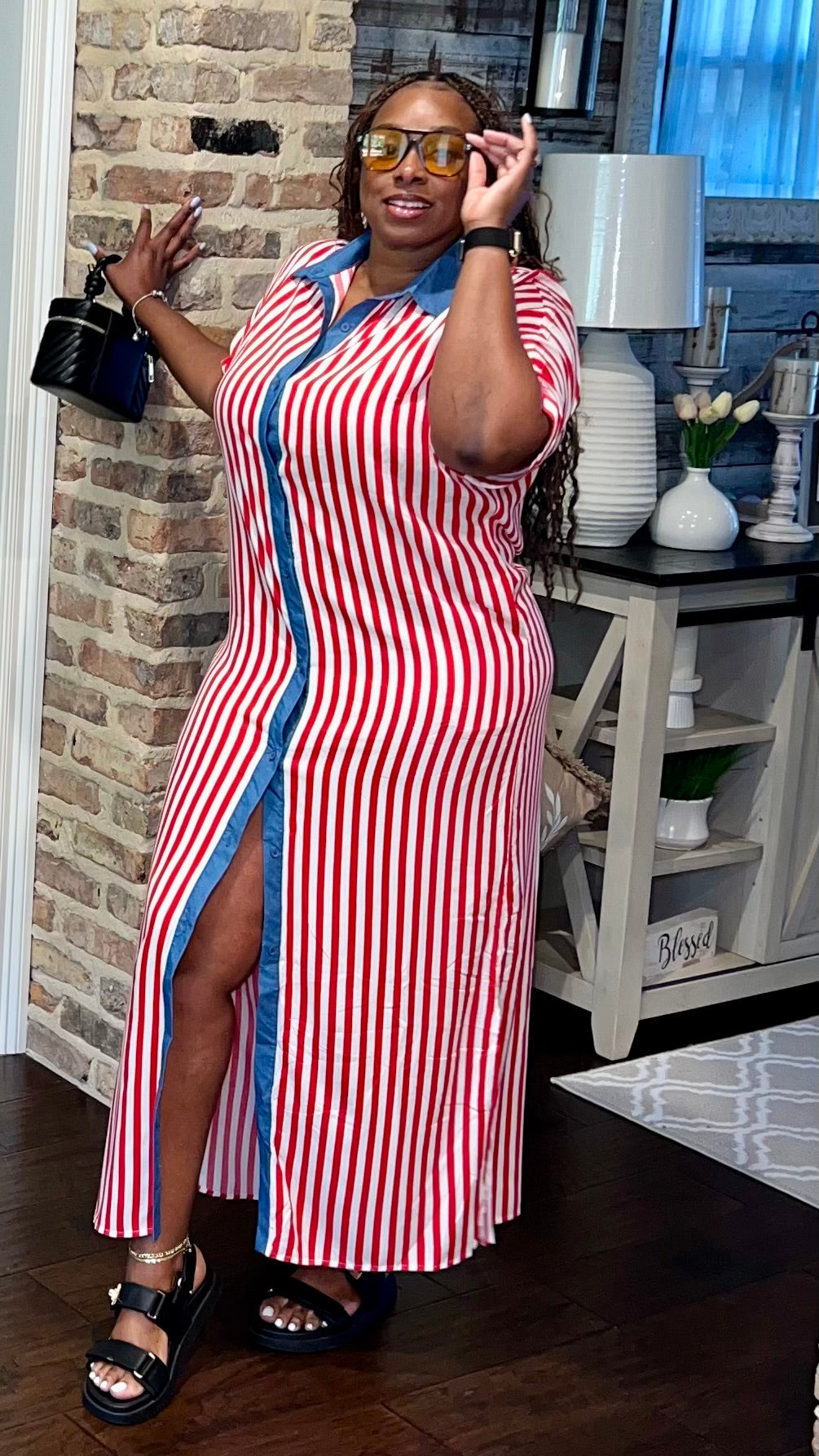 Striped Button Down Shirt Dress