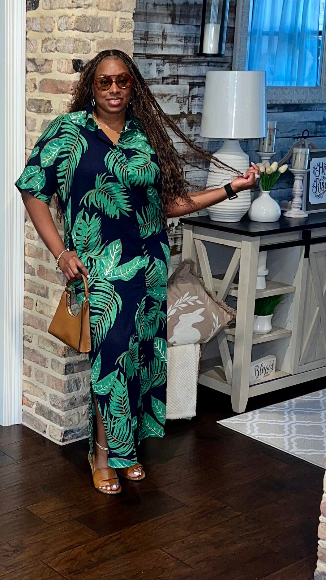 palm shirt dress Aubrey Palm Shirt Midi Dress