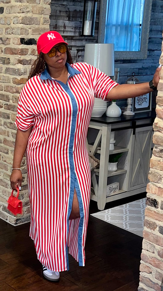 Striped Button Down Shirt Dress