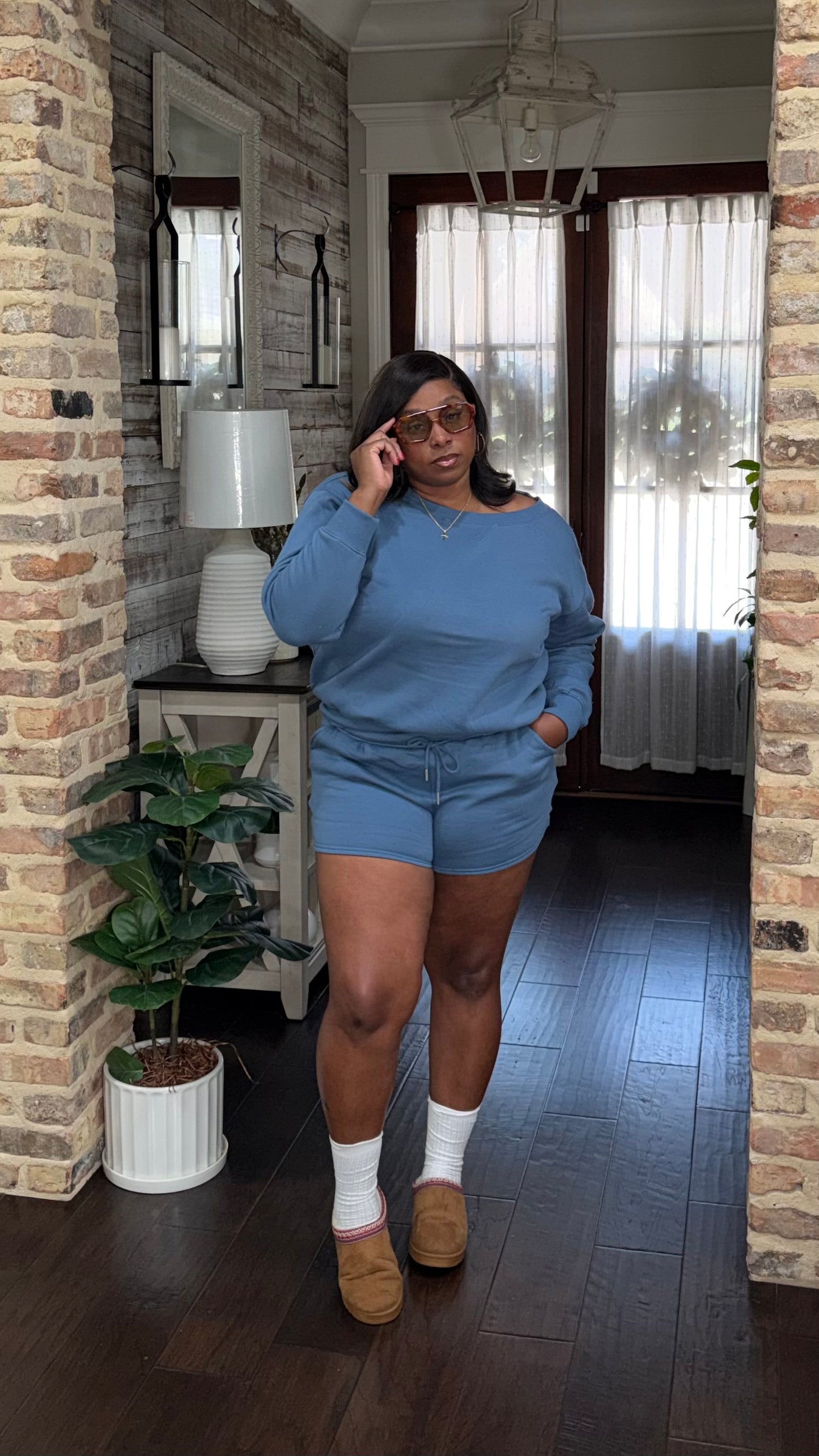 Sweatshirt and shorts 2pc set (Dusty blue) S-L