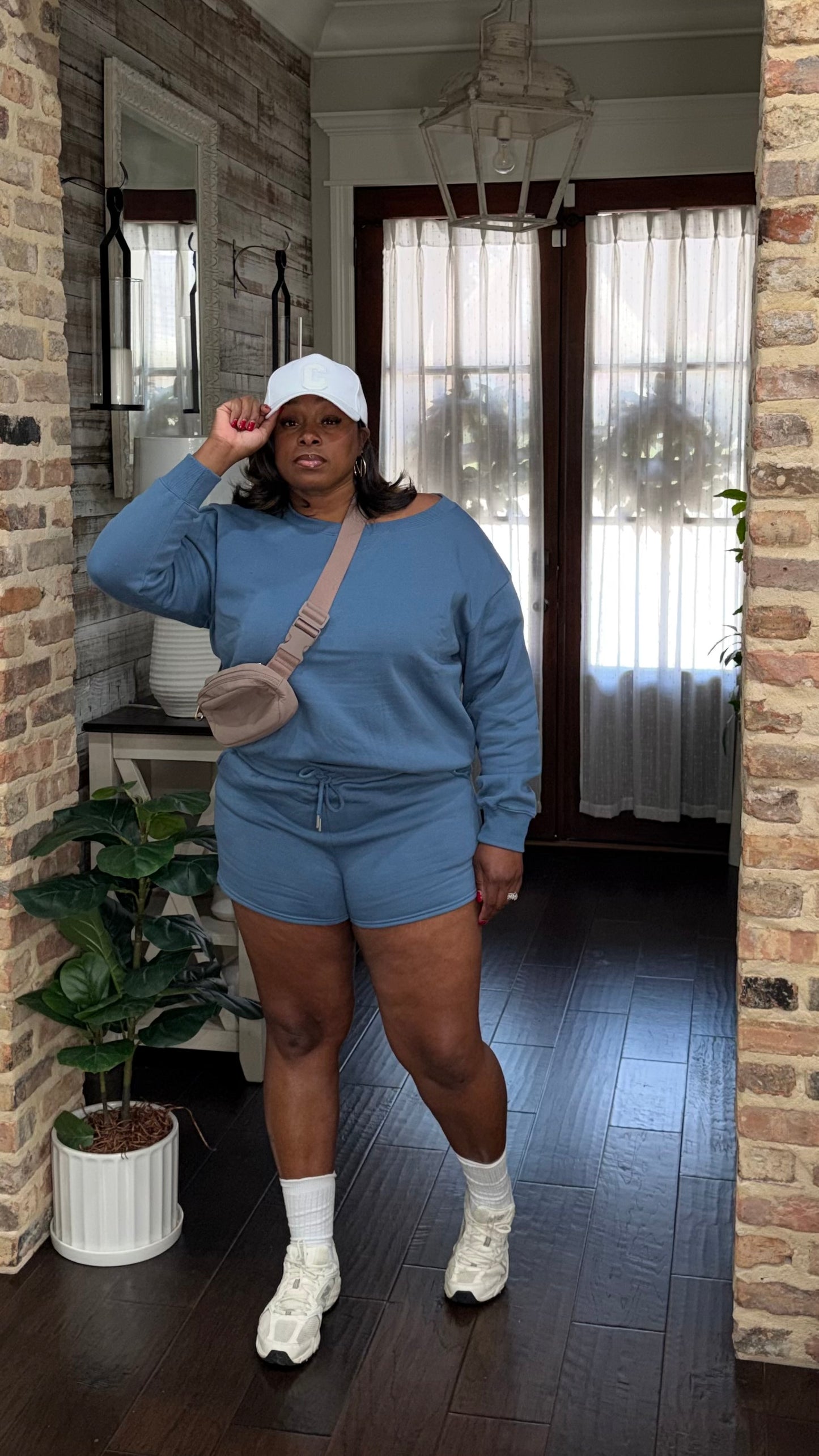 Sweatshirt and shorts 2pc set (Dusty blue) S-L