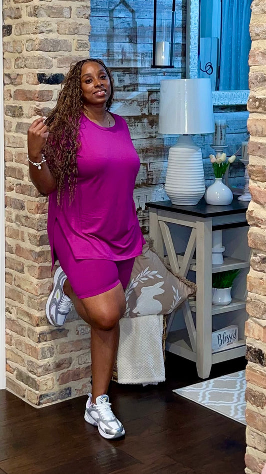 Spring Biker Shorts Set (Plum) S-XL